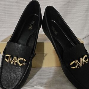 Michael Kors Black Loafers with Gold Logo SZ 8